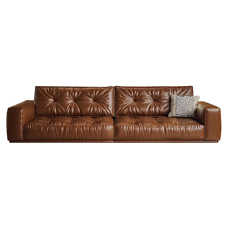 Foshan muebles italianos de lujo retrógrado sofá de piel de cera de aceite pequeño tipo de sala de estar simple sofá de piel de vaca image 6
