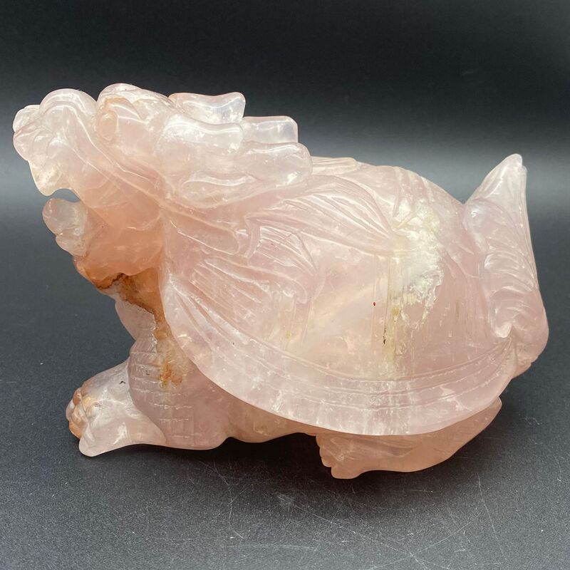 天然粉晶龙龟水晶摆件雕刻件桌面摆件手工雕刻件装饰直 图 8