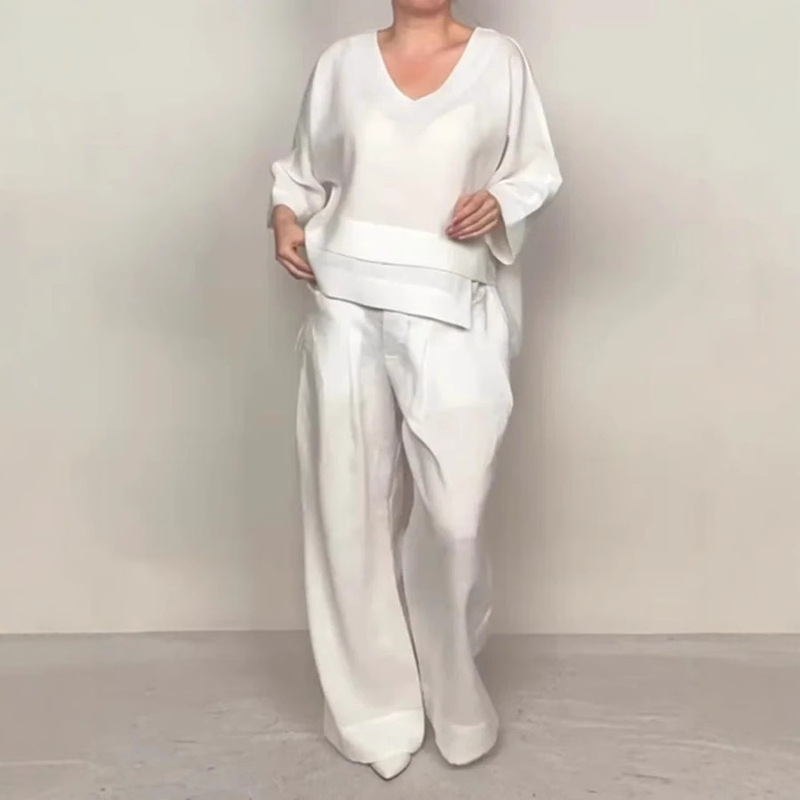 2026 Amazon Independent Site Cross-Border Hot-Selling Women's Fashion Casual Solid Color Plus-Size Irregular Cotton-Linen Set for Women