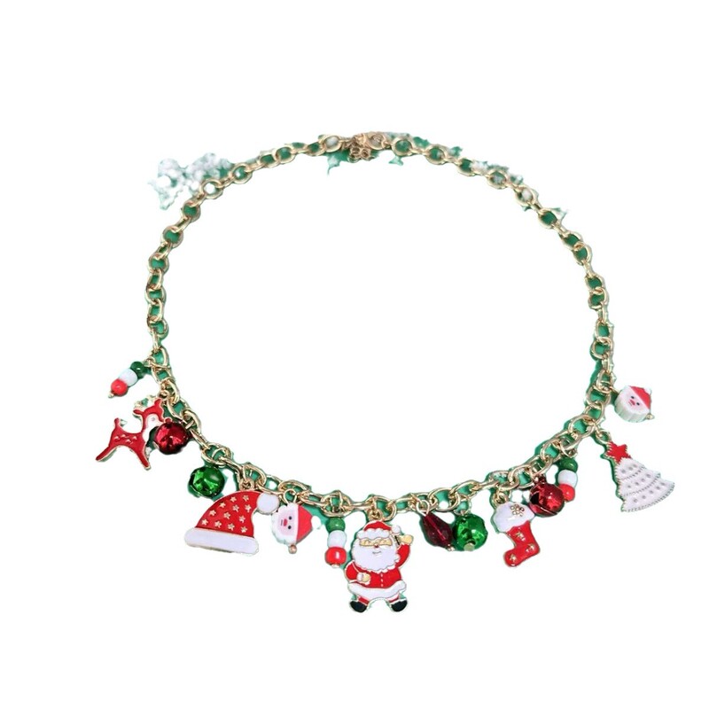 国境を越えた新しいクリスマス要素のネックレスファッション百合女性サンタクロース鈴ヘラジカ多種のペンダント卸売り|undefined