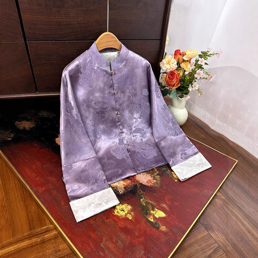 Новый китайский стиль жаккардовый жаккард женский 2025 весна новый ретро благородный воротник