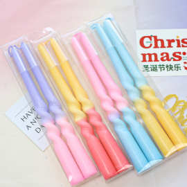 圣诞节马卡龙彩色螺旋蜡烛家用长杆杆蜡生日餐厅酒店造型蜡烛批发