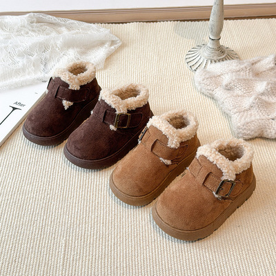 Детская хлопковая обувь, бархатные и утолщенные модные туфли Birkenstock для девочек, новинка зимы 2025, теплая хлопковая обувь для малышей в помещении