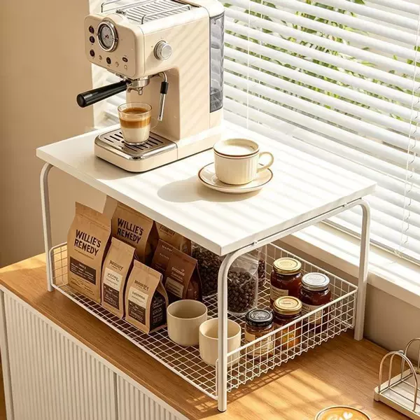 Coffee machine storage rack, double-layer organizer for household appliances, microwave, tea bag organizer, cup holder, desktop storage rack