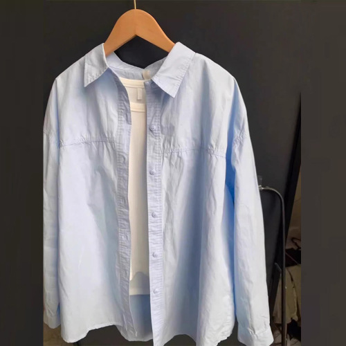 2025 New Korean-Style Design Blue Shirt Jacket Spring and Autumn Women's French Sunscreen Blouse Loose Long-Sleeve Top
