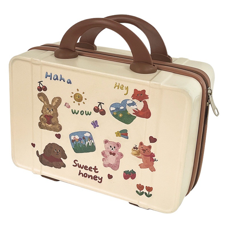 Nueva caja de cosméticos de equipaje portátil de 14 pulgadas caja de regalo de boda pequeña caja de almacenamiento mini logotipo imprimible