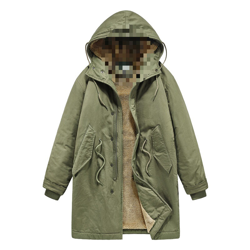 American Retro Mid-length Windbreaker Parker Hooded Coat Ami Kaji Long Coat Cotton-padded jacket Men's Autumn and Winter