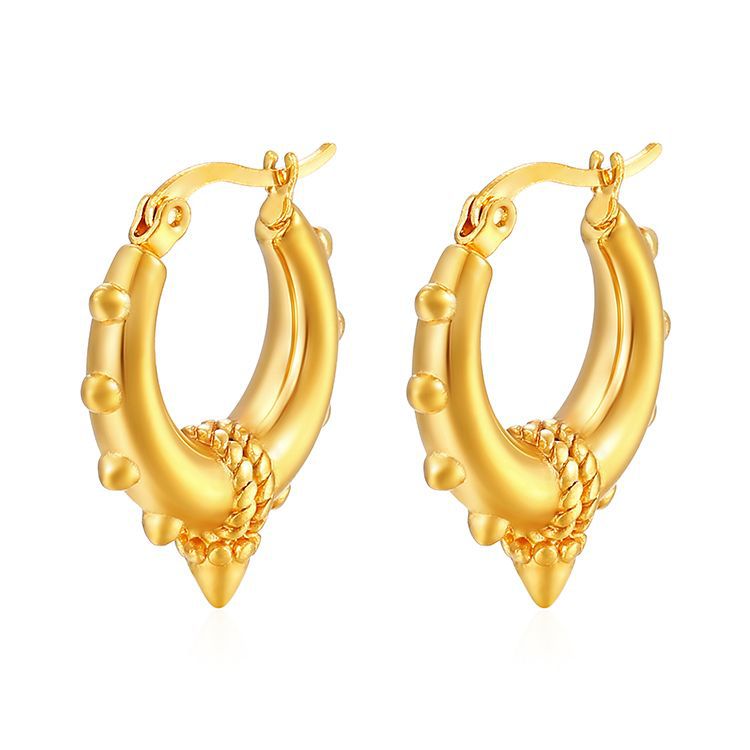Boucles d'oreilles en acier inoxydable en forme de cône pointu rond de mode européenne et américaine transfrontalière pour femmes, boucles d'oreilles tendance plaquées or en gros_voghion.com