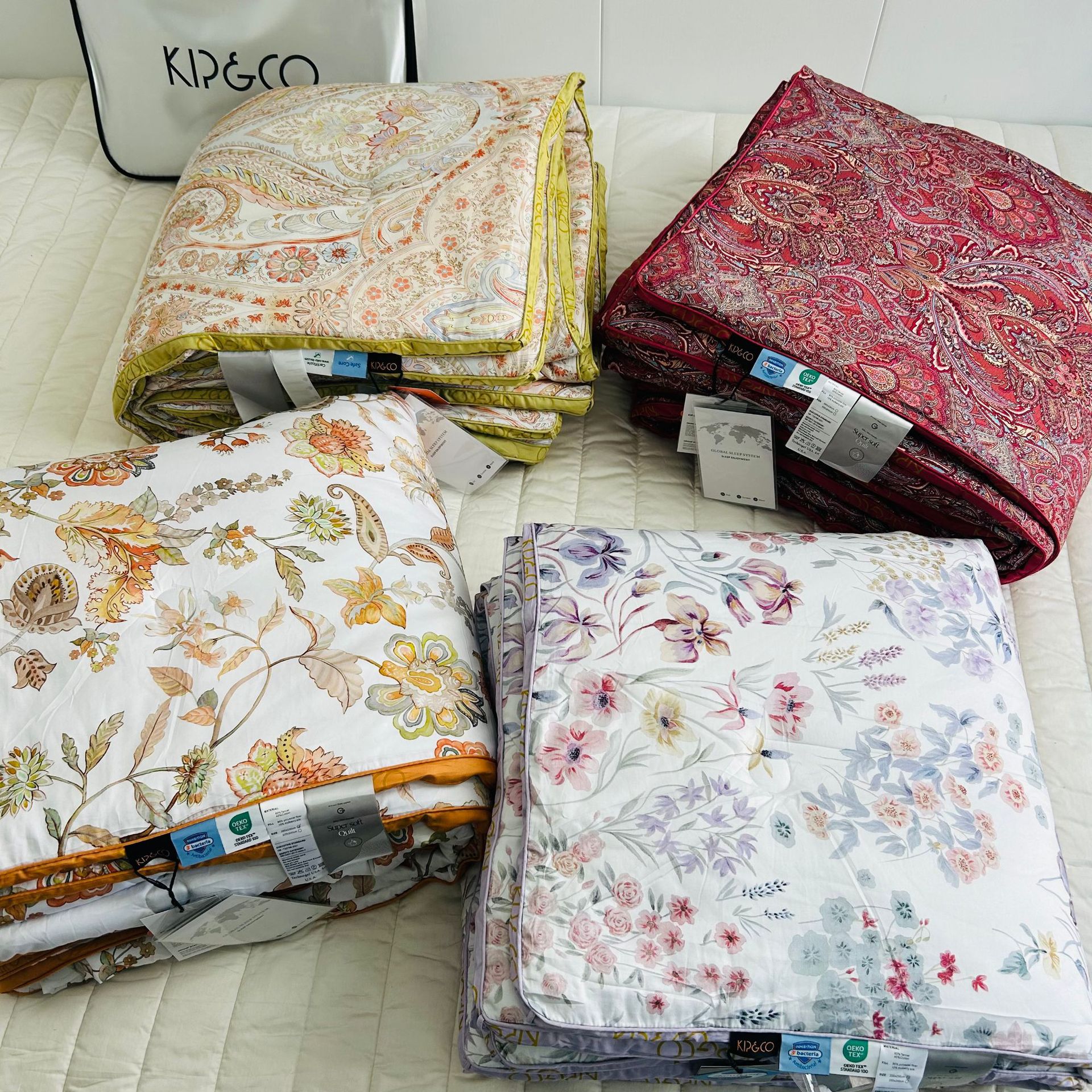 100-Count Tencel Cotton Printed Three-Dimensional Edge All-Season Double Quilt Core Satin Weave Quilt Core Antibacterial Fiber