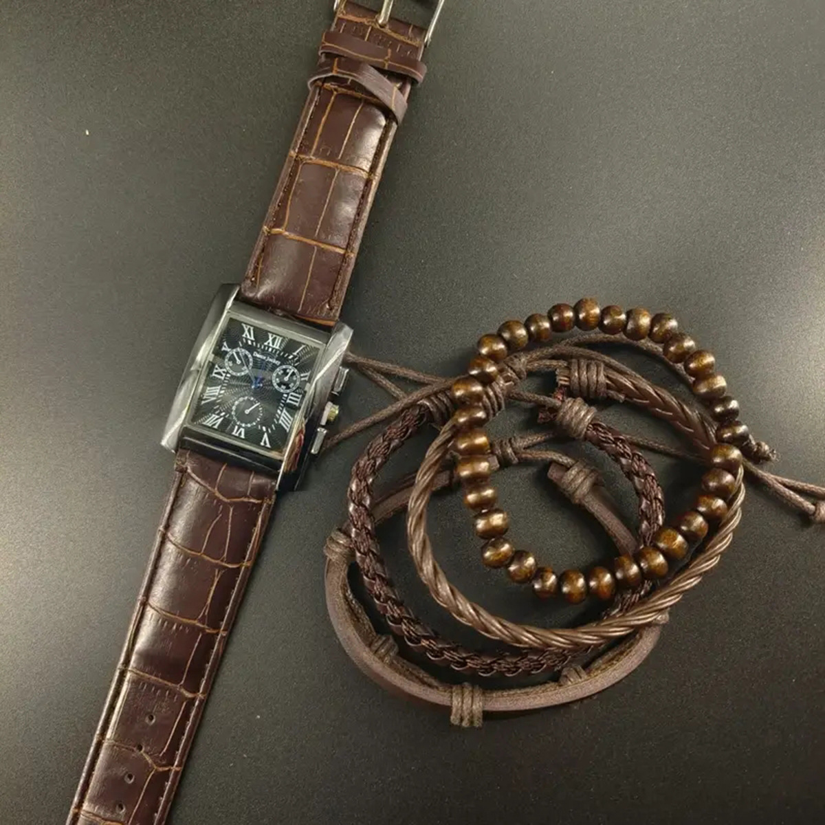Fully managed anti-nuclear price 5-piece Men's quartz watch suit men's leather bracelet watch suit_voghion.com