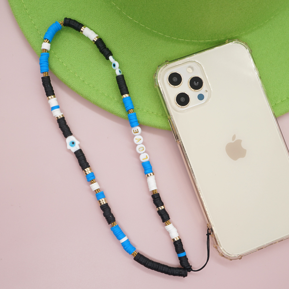 Bohemian Blue Mobile Phone Chain Ceramic Glaze Color Black Round Beads Anti-lost Mobile Phone Lanyard display picture 4