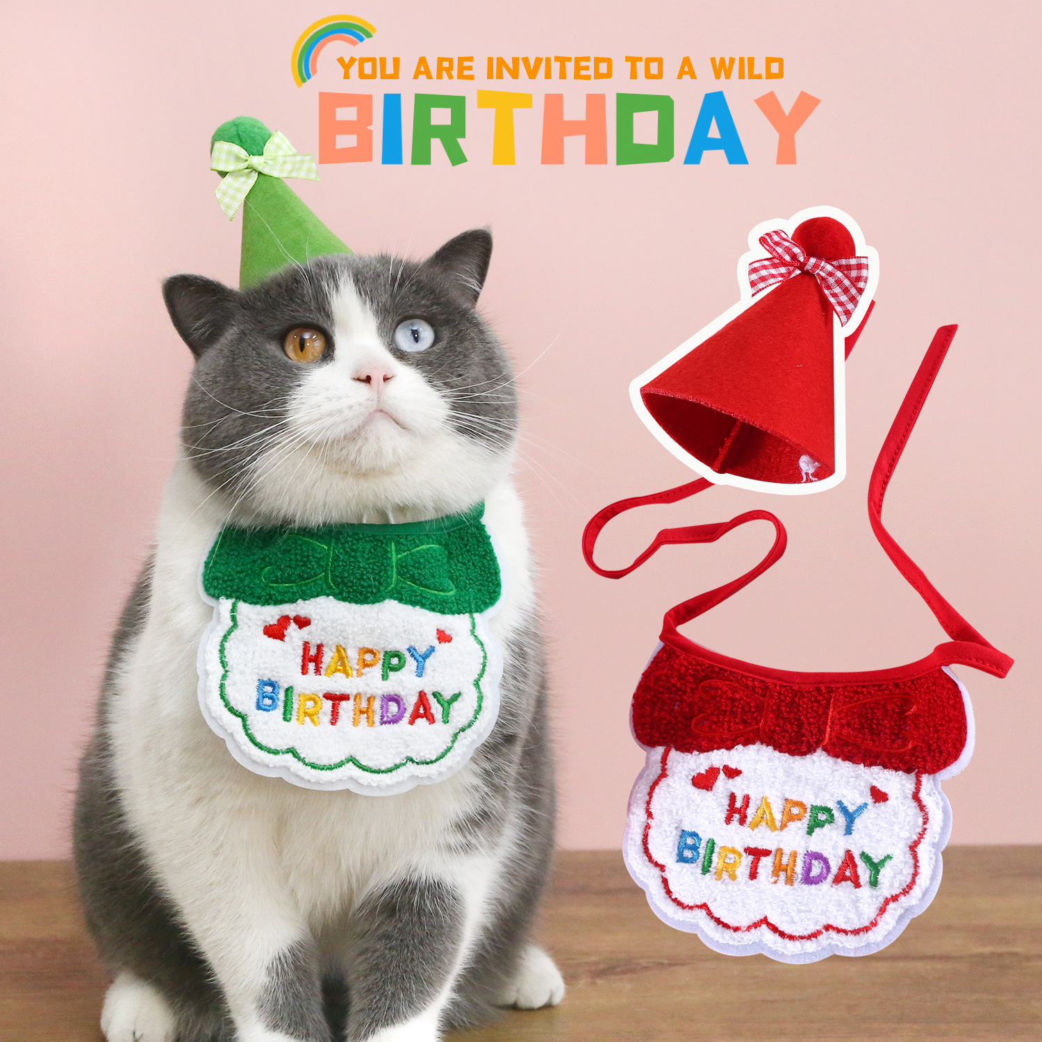 Mascota gato perro feliz cumpleaños babero bordado fieltro arco sombrero tocado traje bufanda