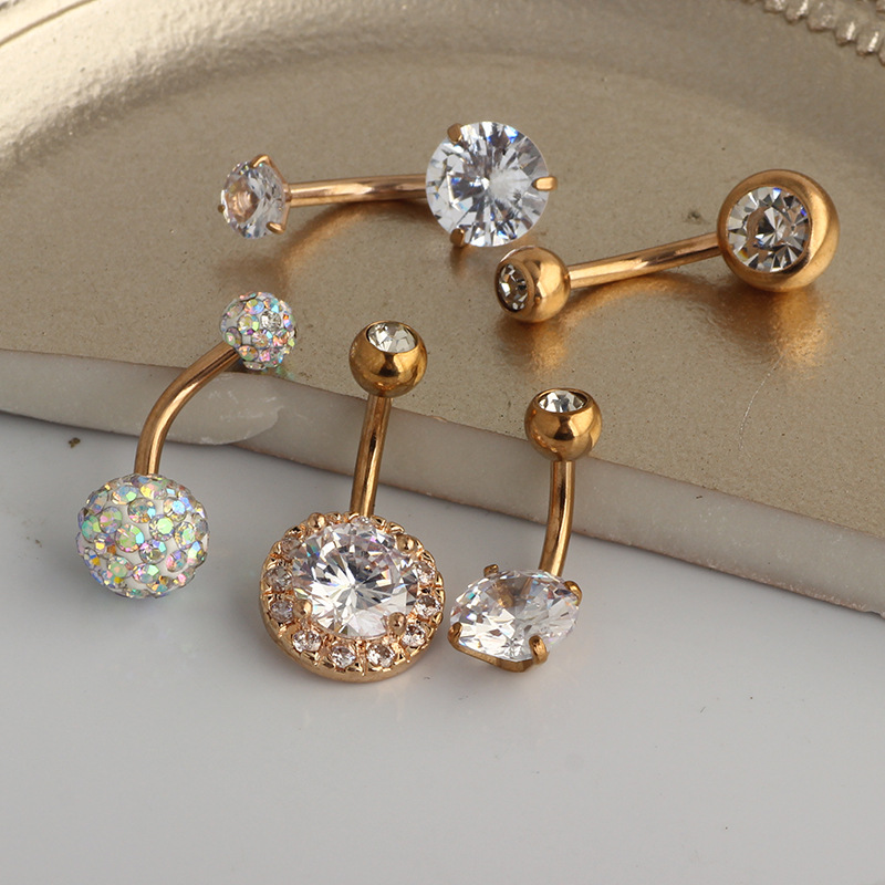 Rose Gold Opal Navel Ring Set - CZ Diamond Belly Button Piercing Jewelry detail image 10
