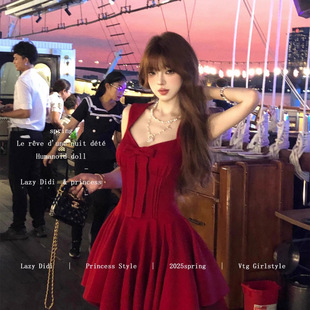 Women's 2025 New Rose Life Four-meter Skirt Princess Dress Bow Dirtties Sleeveless Waist dress