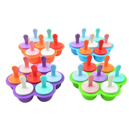 Creative silicone popsicle mold 7-hole ice cream mold 7-pack ice tray food box manufacturer wholesale