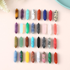 Natural amethyst pink crystal agate double-pointed hexagonal column bare stone bullet rough stone yoga stone ornaments foreign trade wholesale