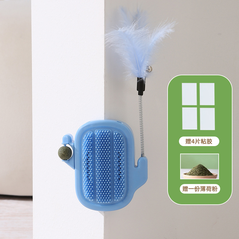 Lugar de fábrica al por mayor gato tres en uno esquina de la mesa esquina de la mesa dispositivo de picazón con bola de menta con pluma dispositivo de picazón de gato