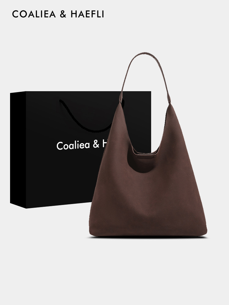 Túi tote da nubuck phong cách retro Hàn Quốc, dung tích lớn tiện lợi — Màu nâu sẫm, nhũ hương