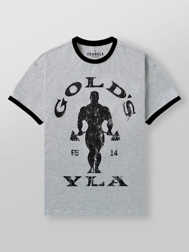 New YOUNGLA x GOLDSGYM Retro Gym Men's and Women's Cotton-Polyester Elastic Fitted T-Shirt