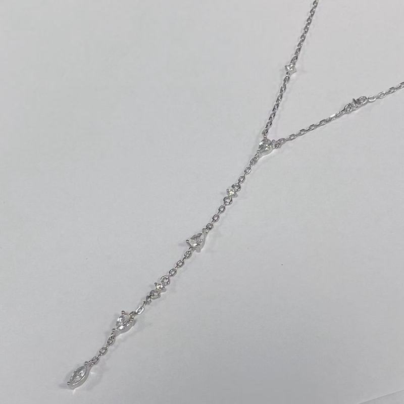 S925纯银极细款悬浮闪钻清冷感Y字项链毛衣链锁骨链|undefined