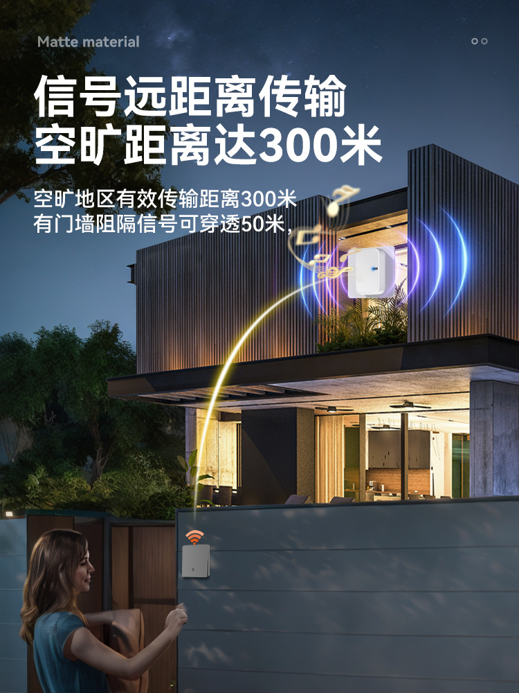 别墅室外门铃无线按压自发电按键铃铛户外庭院防水英规智能免打孔