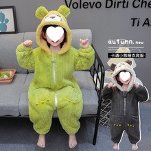 儿童连体睡衣秋冬季法兰绒男女宝宝珊瑚绒防着凉睡袋卡通婴儿爬服