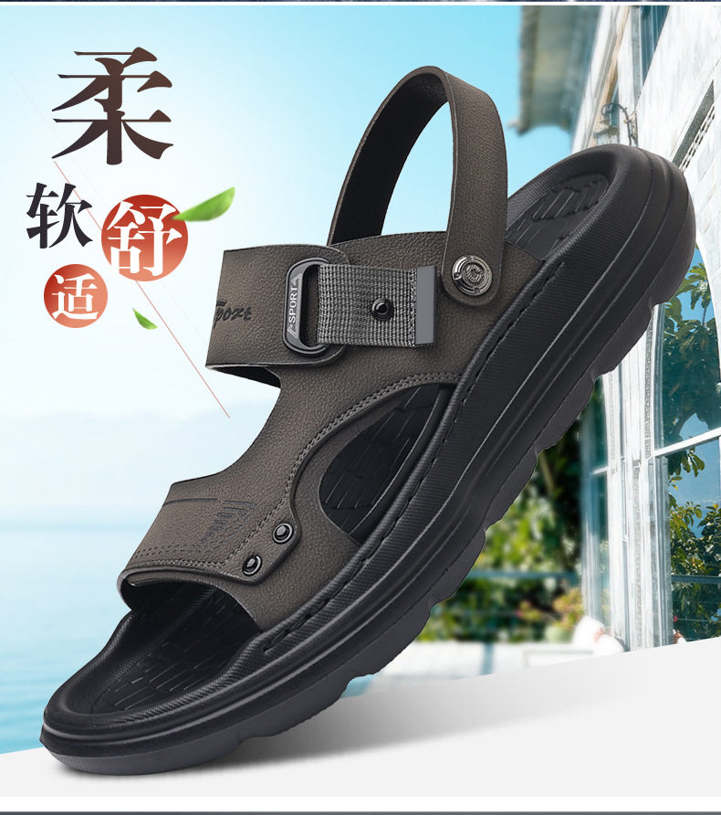 Dép sandal nam da thật đế xốp nhẹ thủ công, gót 3,5 cm, thoáng khí chống trượt — màu vàng chi tiết 5