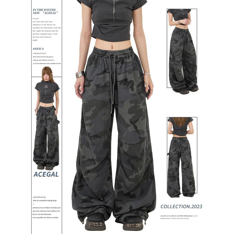 Thin American-Style Camouflage Wide-Leg Pants Trendy High-Street Straight Casual Pants Plaid Sports Cargo Pants Couple's Style for Women Thin American-Style Camouflage Wide-Leg Pants Trendy High-Street Straight Casual Pants Plaid Sports Cargo Pants Couple's Style for Women