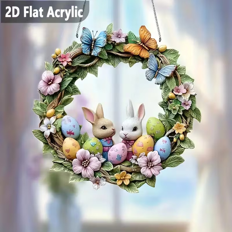 Colgante transfronterizo nuevos productos primavera flores conejo puerta lista fiesta en el hogar de Pascua puerta delantera bienvenida colgante de madera
