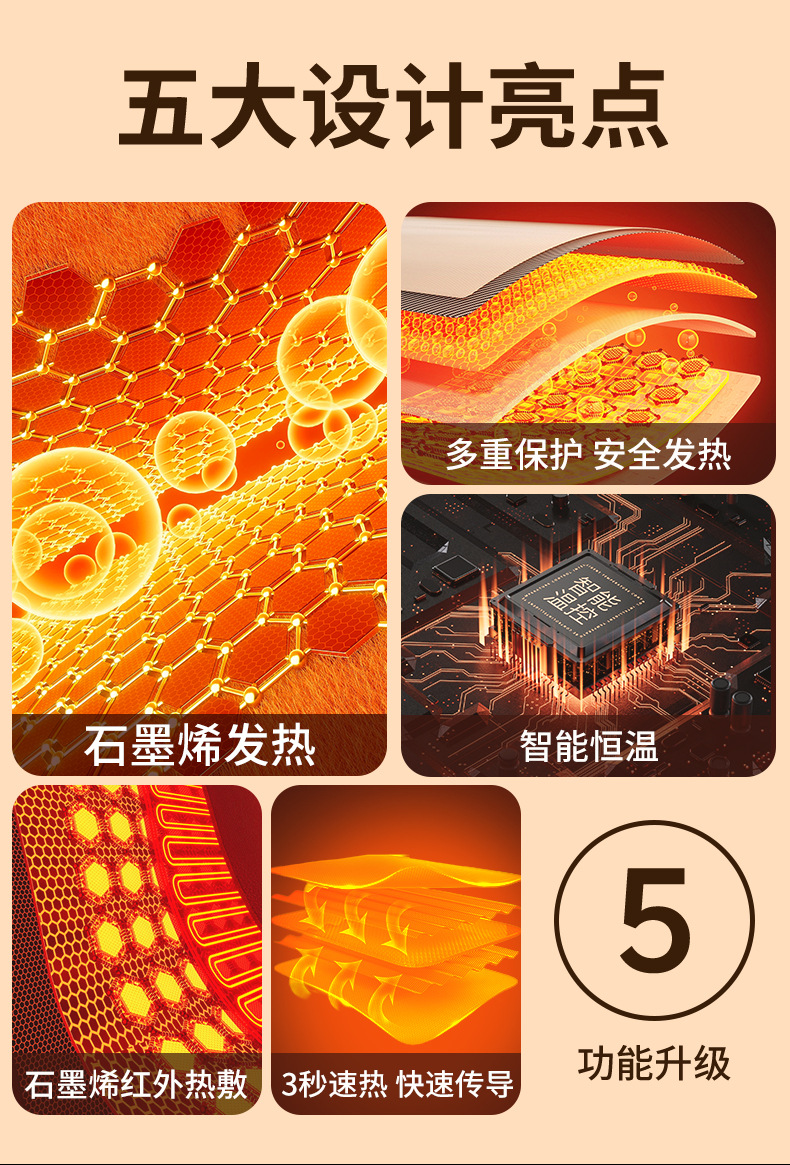 Graphene Car Heated Seat Cushion Winter Plush Car Seat Cushion Office Warm Seat Electric Heating Car Interior Decoration