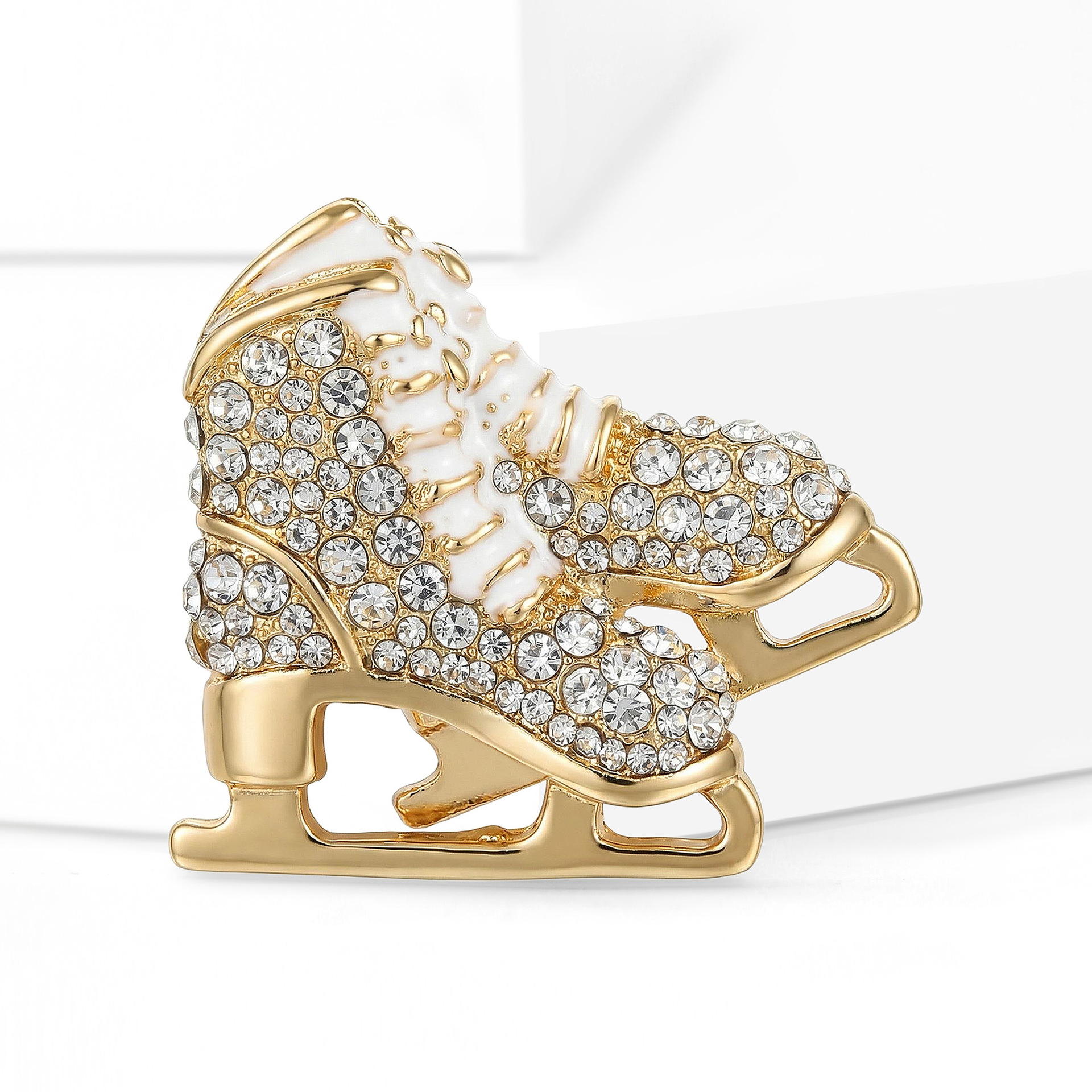 Cross-Border European and American Fashion Christmas Ice Skating Brooch with Rhinestones and Enamel, Versatile and Elegant Suit Lapel Pin