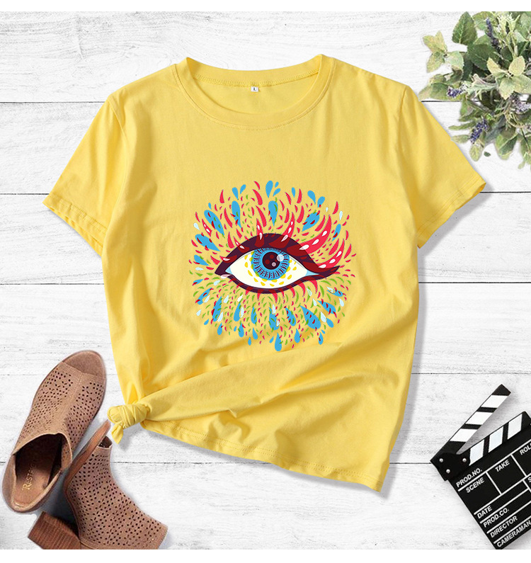 color magic big eyes printed short-sleeved T-shirt  NSYIC56486