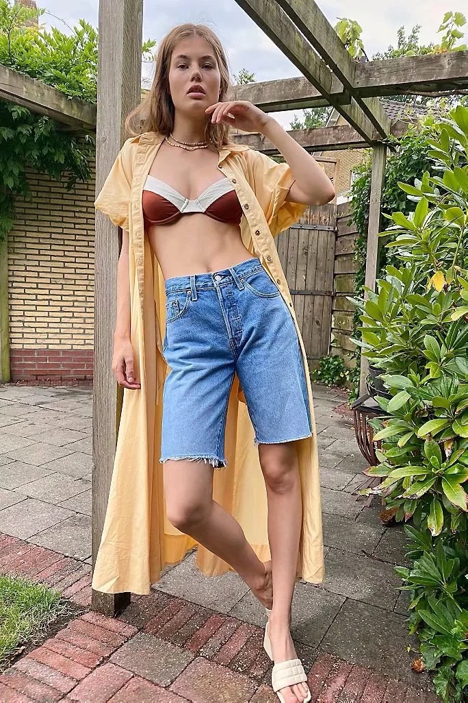  Summer Frayed High Waist Thin Wide Legs Denim Shorts NSAC37417