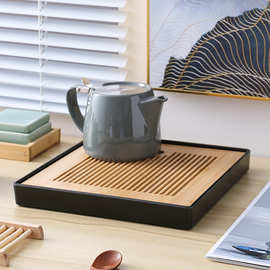 Z655沥水茶盘家用小号 塑料小型竹茶台 正方形双层密胺水杯竹托盘