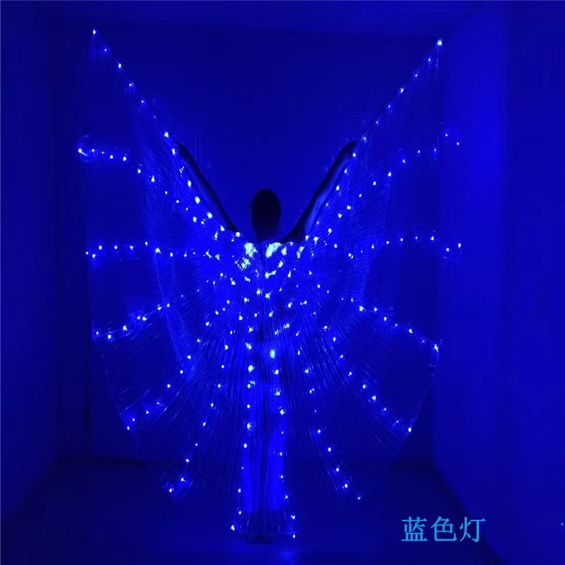 Halloween LED iluminado alas grandes alas 360 grados colorido adulto baile del vientre espectáculo de danza capa alas doradas