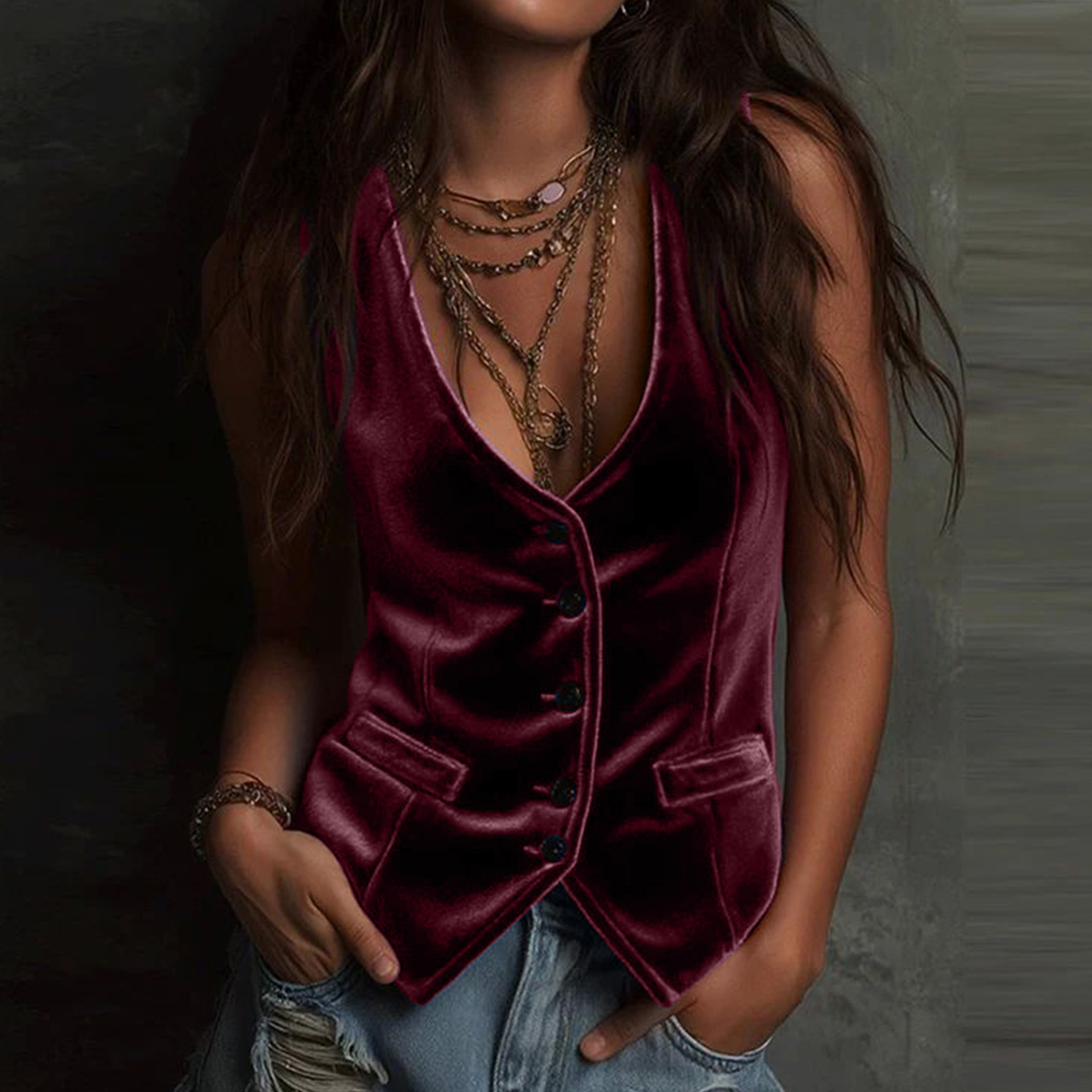 Essential V-Neck Sleeveless Vest For Women, Lightweight Button-Front Layering Tank Top, Versatile Casual And Office Wear_ecoleips.com