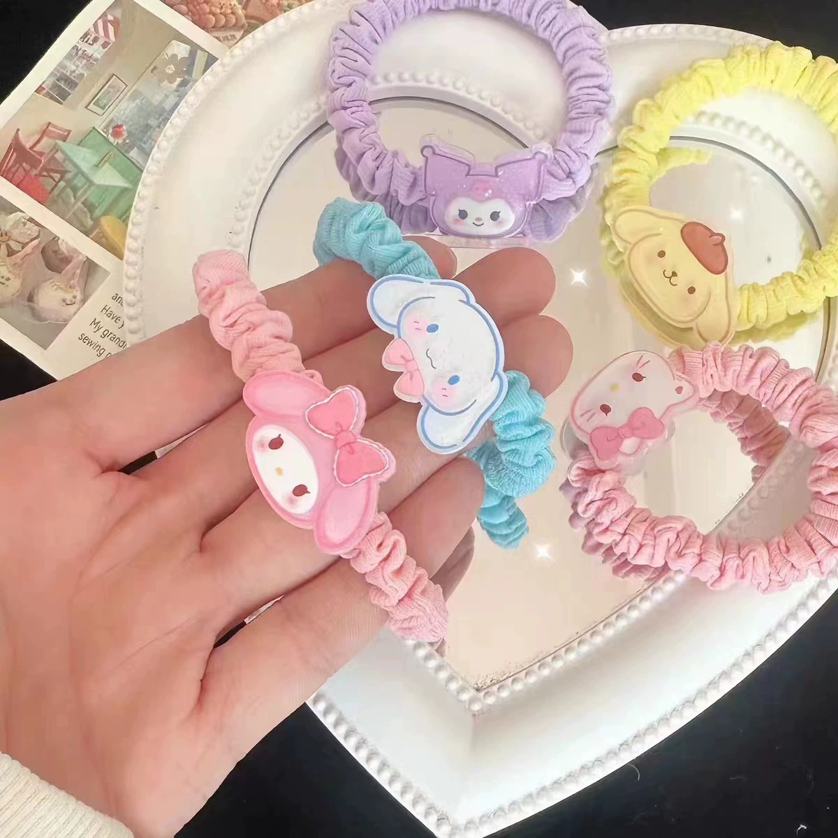 Милая девочка Sanrio Little Intestinal Color Tie Hair Hair Circle Hair Wiring INS Jade Guidou Dog Speaker