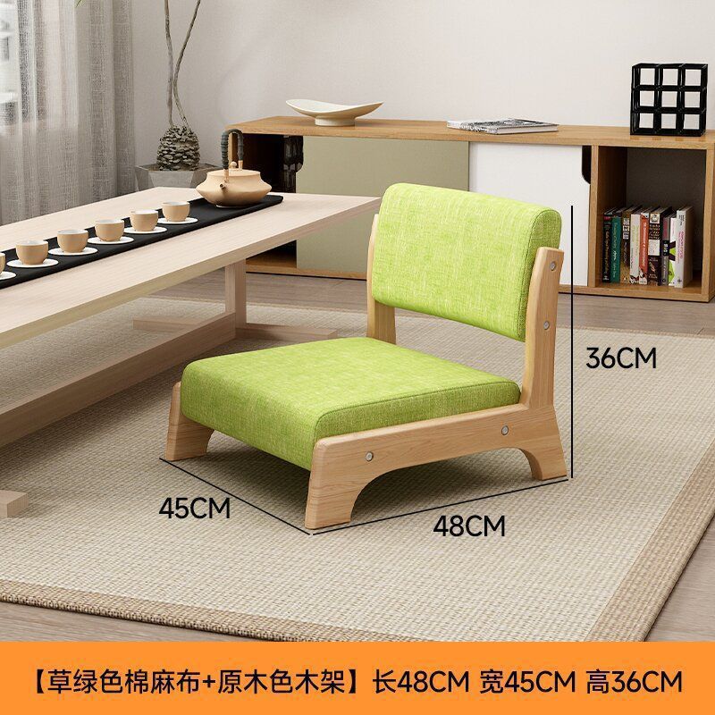 Cama silla confortable, asiento tatami, taburetes de respaldo japonés, silla sin piernas para cama de madera sólida y ventana flotante.