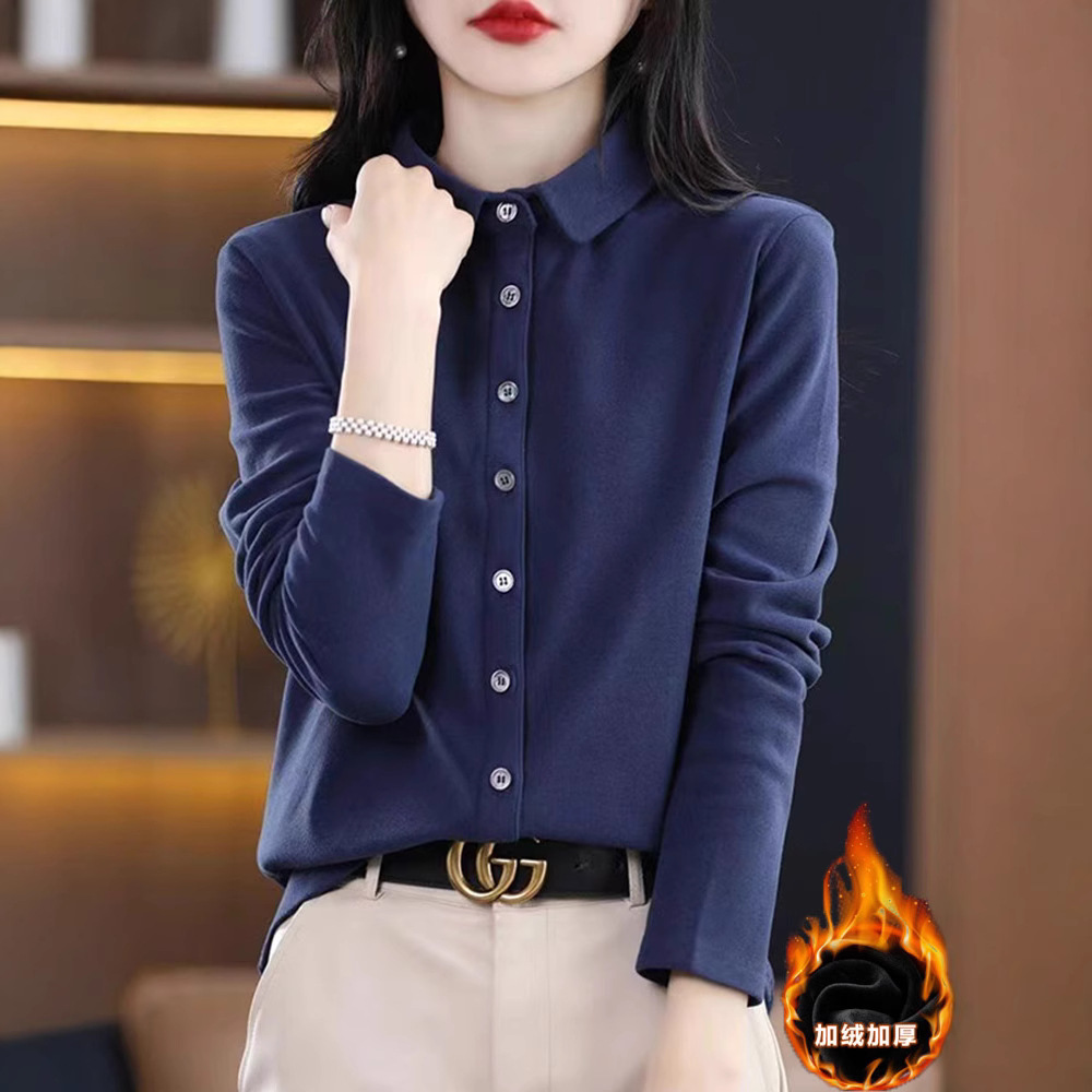 양면 벨벳 셔츠 여성 가을과 겨울 2024 새로운 외국 스타일의 기모 두꺼운 재킷 작은 셔츠 긴 소매 셔츠