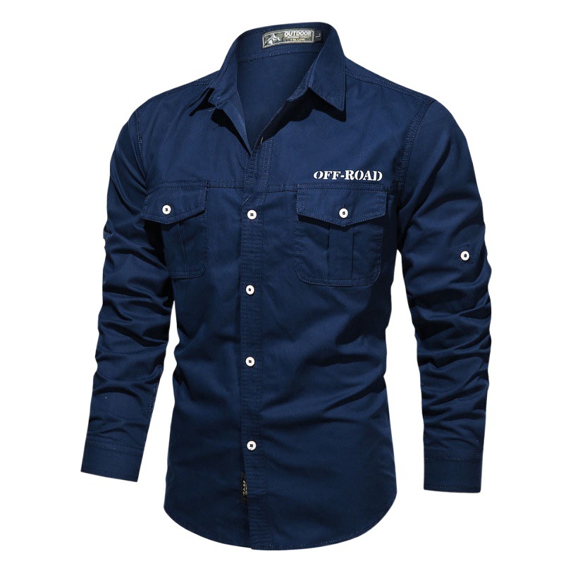 Camisa táctica de manga larga para hombre transfronteriza otoño camisa de ropa de trabajo de color sólido camisa de cuello de soporte militar casual de mediana edad al por mayor