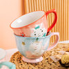 Cute cup with glass, cartoon capacious coffee ceramics, hand painting