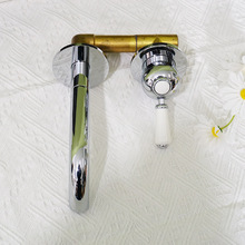 法式暗装入墙式复古陶瓷把手单把双控别墅用全铜冷热面盆水龙头