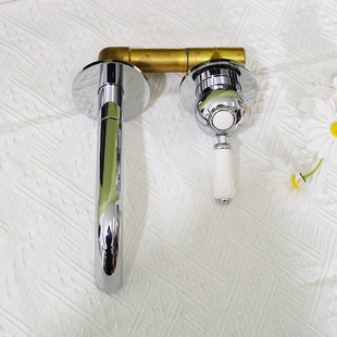 French concealed wall-mounted retro ceramic handle single handle double control Villa all copper hot and cold basin faucet