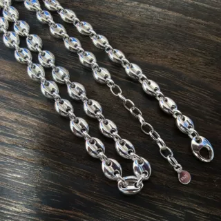 欧美风夸张重工S925通体纯银猪鼻子项链女白金色手工锁骨链