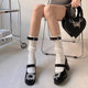 Bowknot socks women's spring and autumn mid-barrel vertical striped jk calf socks thick line cotton socks two-wear knee-length stockings