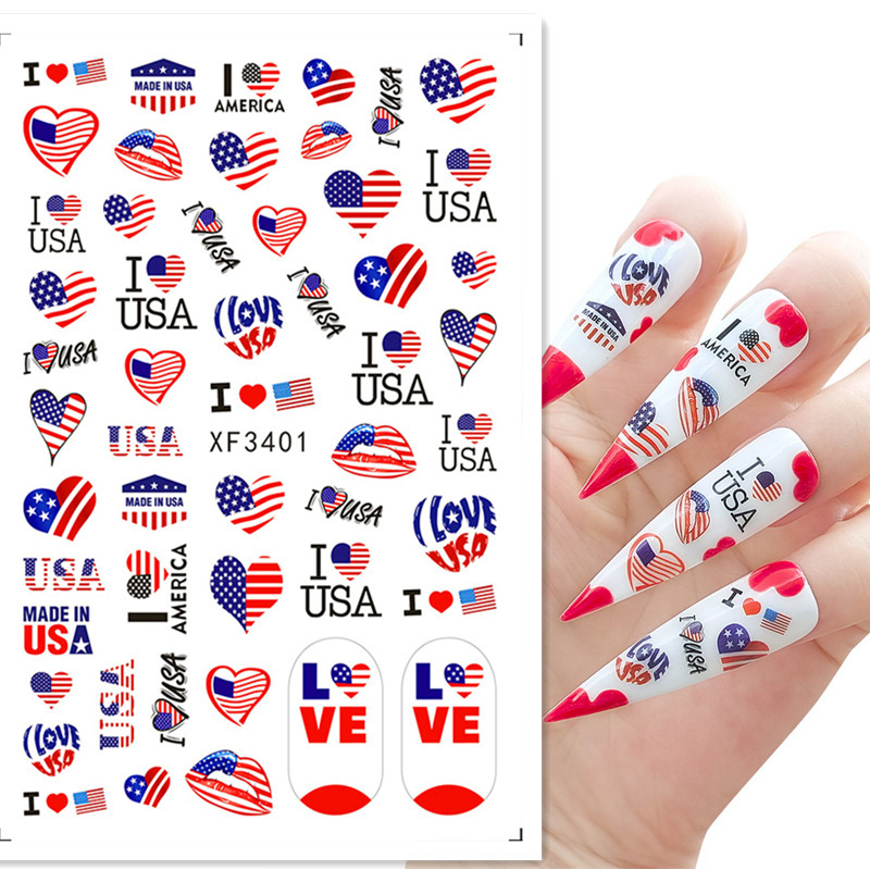 Independence Day USA Flag Nail Art Sticker North America USA Flag Digital Love Butterfly Nail Decoration Sticker