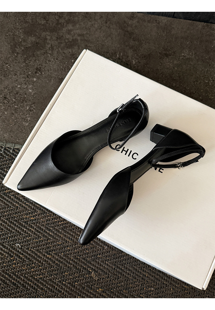 Sandal nữ mũi nhọn quai ngang gót vuông 3,5 cm phong cách Hàn Quốc — đen chi tiết 13