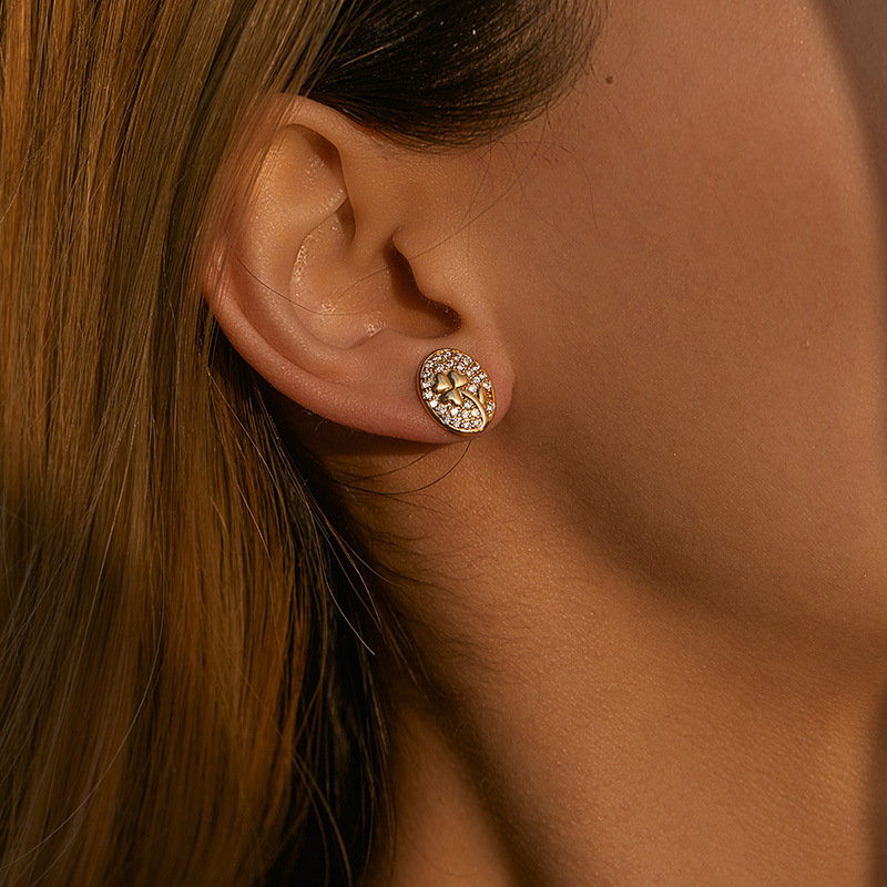 Daily Occasion 1 Pair Simple Style Geometric Inlay Copper Zircon 18K Gold Plated Ear Studs