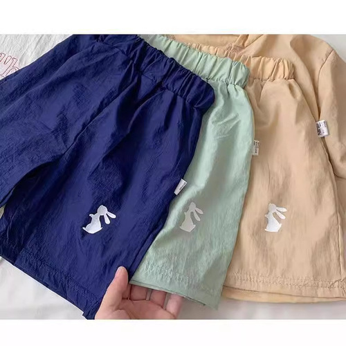 Children's sun-protective hooded set Summer skin care coat shorts two-piece set Unisex versatile outdoor clothing trendy style