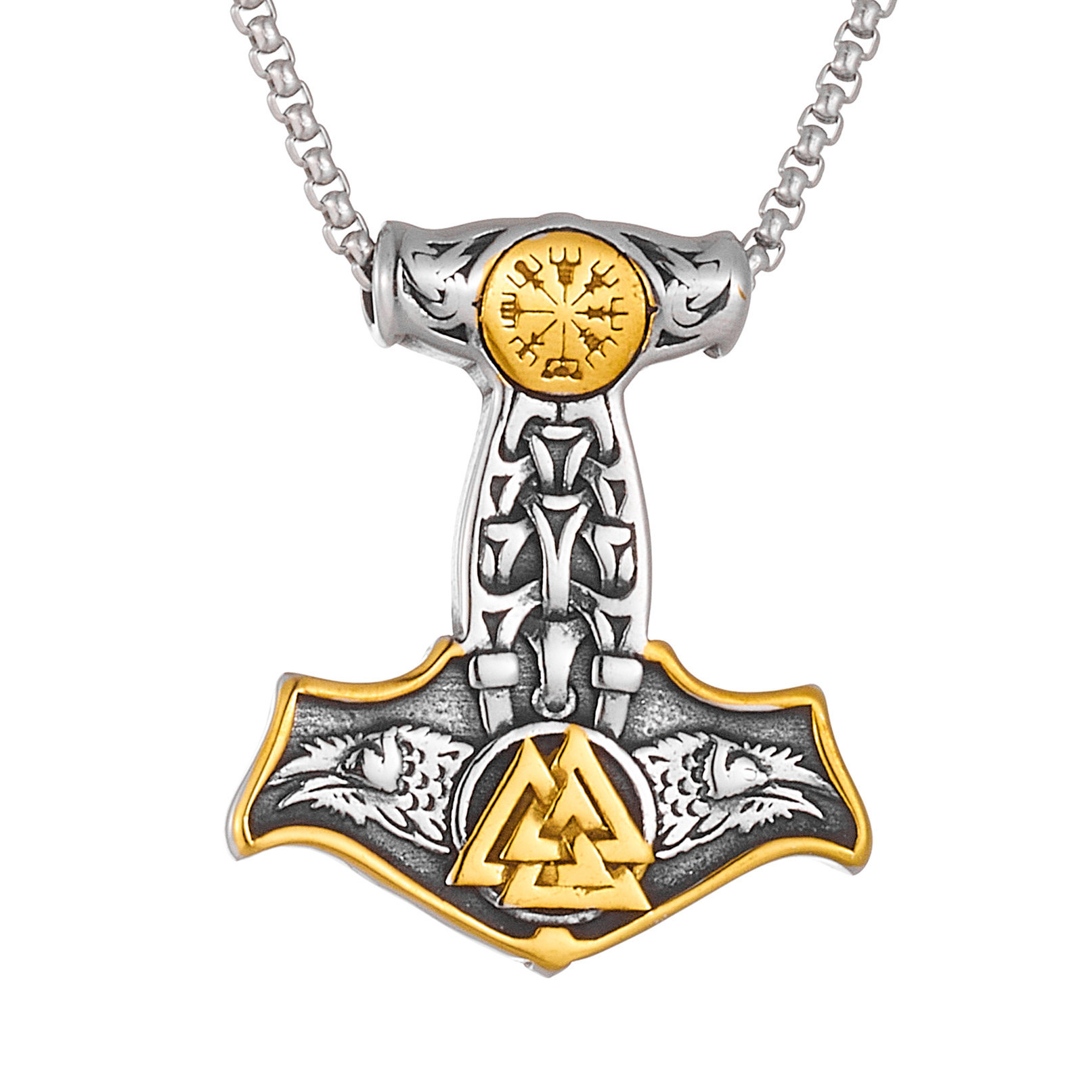 Jewelry Neckchain Viking Thor Hammer Titanium Pendant Men's Fashion Creative Stainless Steel Necklace_voghion.com